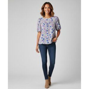 Loft Floral Print Short Puff Sleeve Blouse Women’s Raglan Style Lightweight Larg